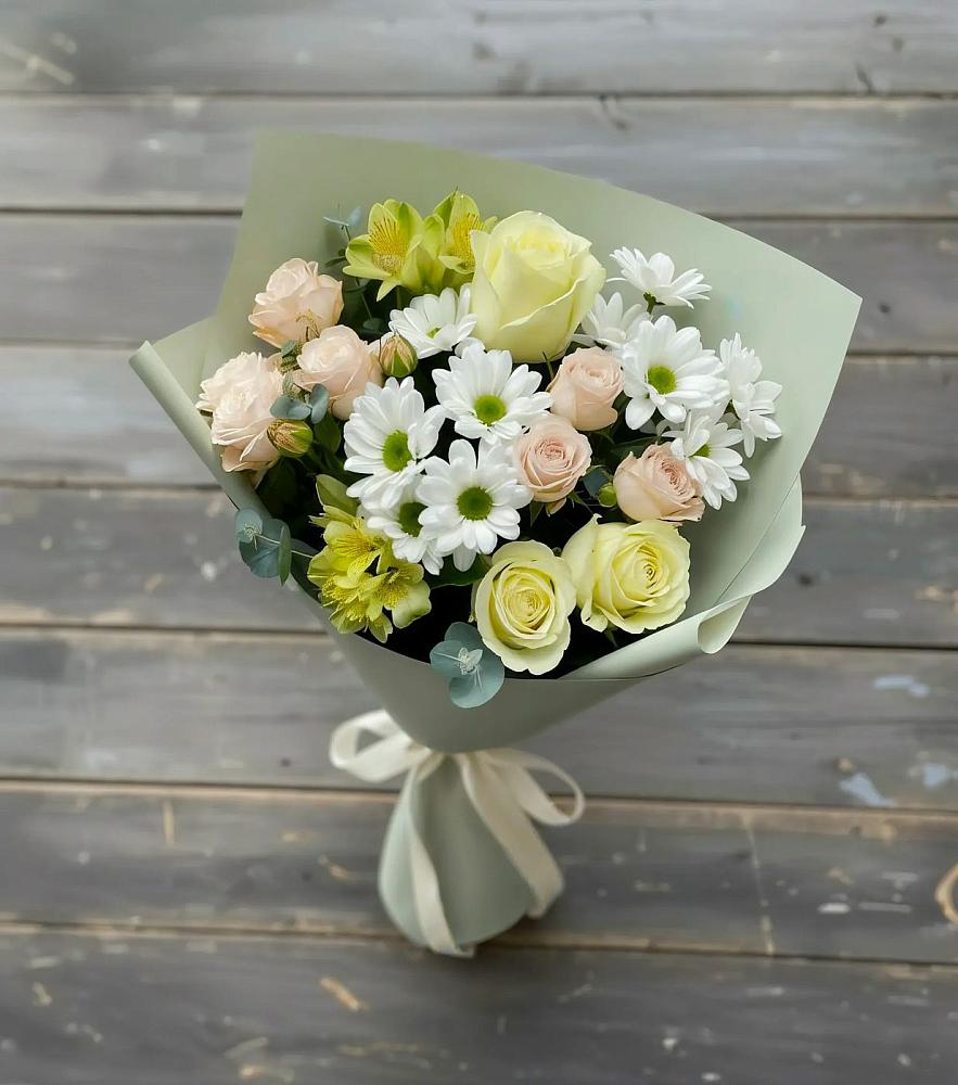 Букет цветов из: Альстромерии, Розы и Хризантемы в Черноерковской