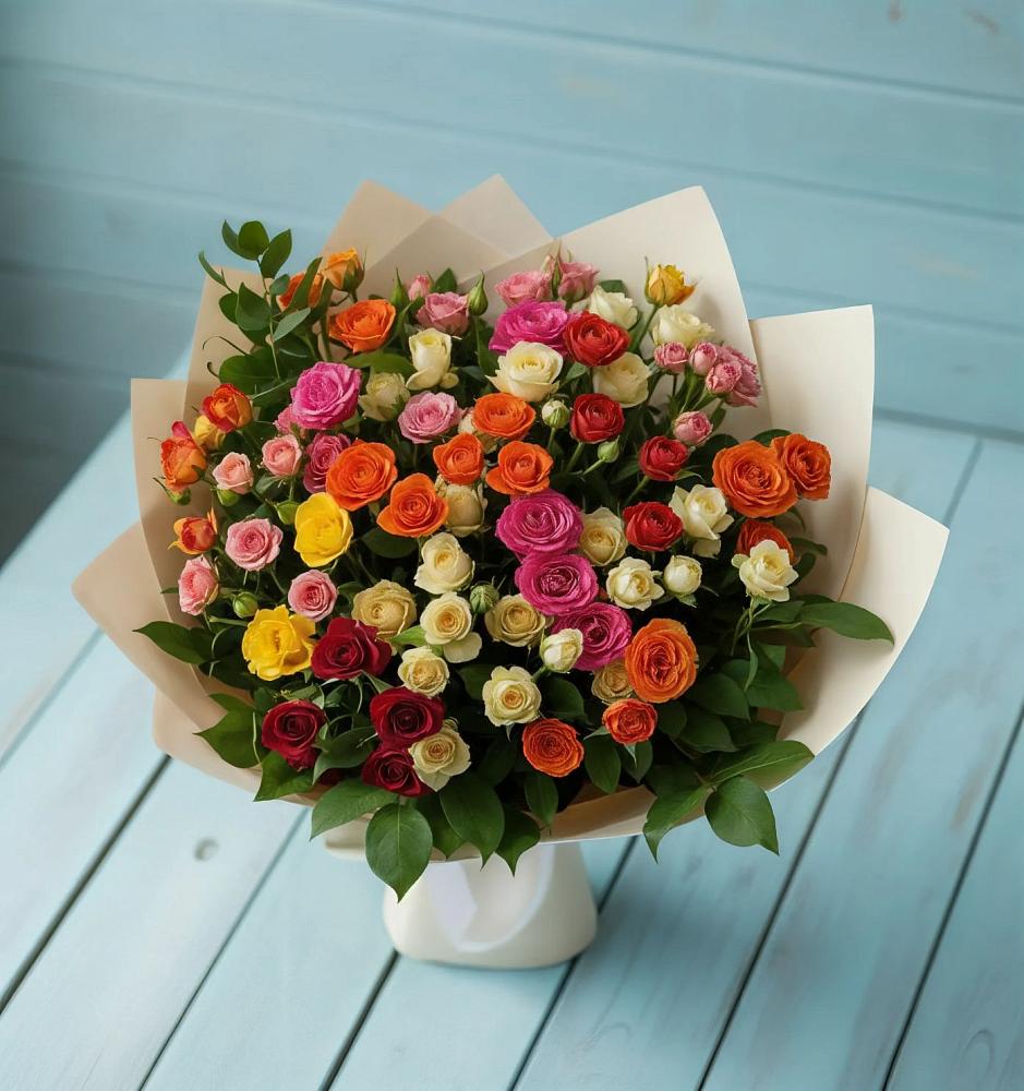 Букет Микс из разноцветных кустовых роз в Черноерковской