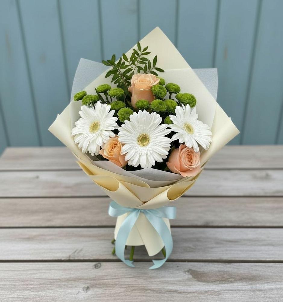 Букет цветов из: Герберы, Розы и Хризантемы в Черноерковской