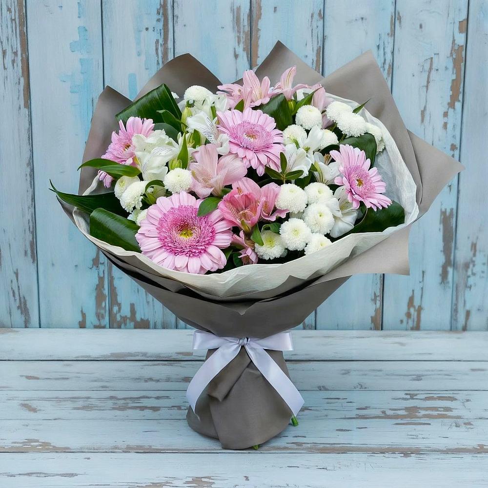 Букет цветов из: Герберы, Альстромерии и Хризантемы в Черноерковской