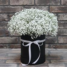 Цветочная композиция из Гипсофила в шляпной коробке в Черноерковской
